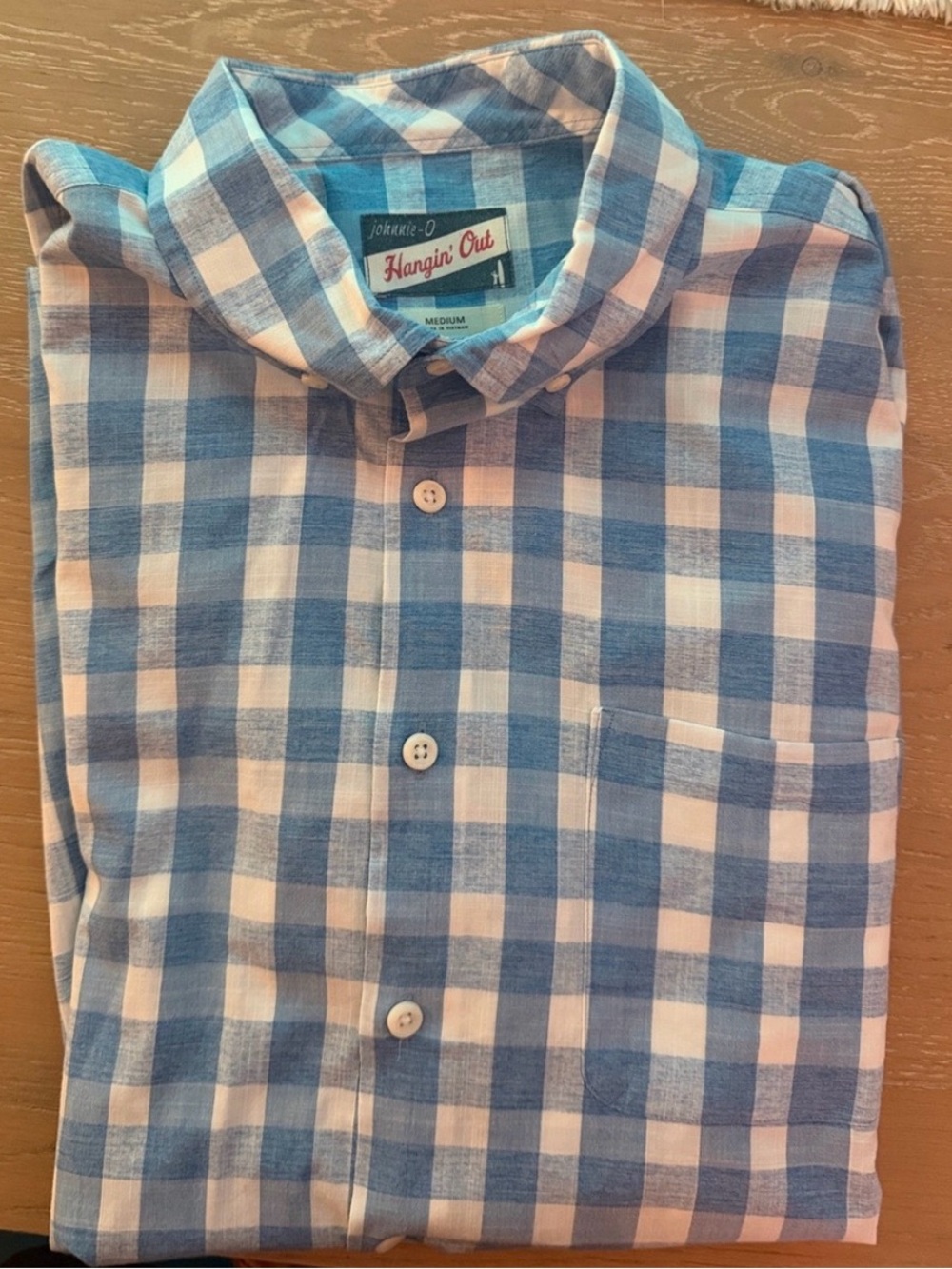 johnnie-O Blue and White Gingham Button-Down Shirt Sz M